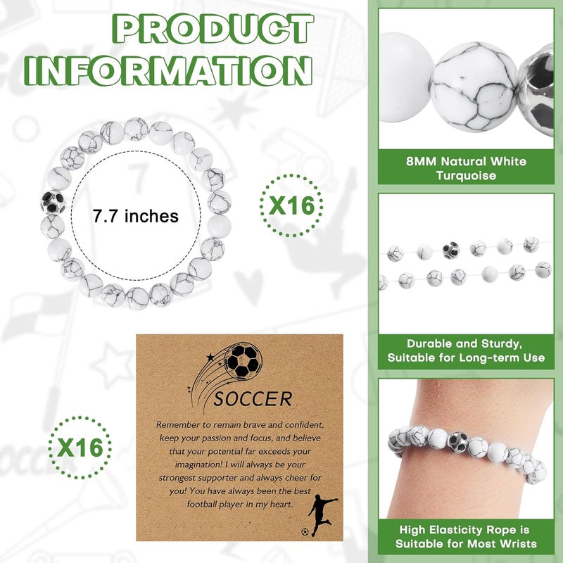 PLUVAVA 16 Sets Softball Soccer Volleyball Bracelets Sport Charm Bracelets Team Gifts Natural White Turquoise Beaded Bracelet with Inspirational Card for Sport Player Team Birthday Graduation Party Favors - Image 2